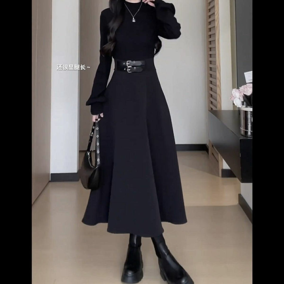 Plus Size Black High Collar Slim Fit Dress Women 2025