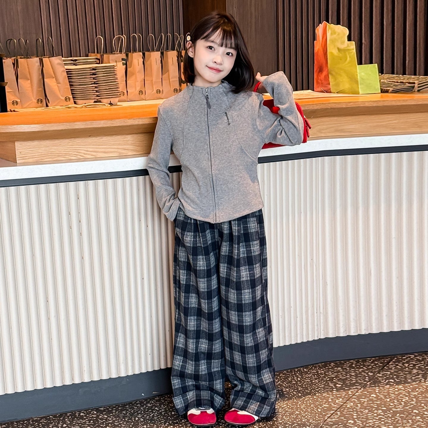 Girls Plaid Zipper Set – Spring Autumn Outfit – Outfit Sets – Image 1