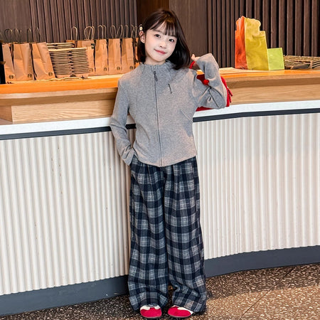 Girls Plaid Zipper Set – Spring Autumn Outfit – Outfit Sets – Image 1