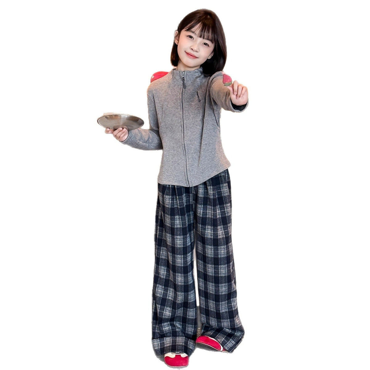 Girls Plaid Zipper Set – Spring Autumn Outfit – Outfit Sets – Image 5