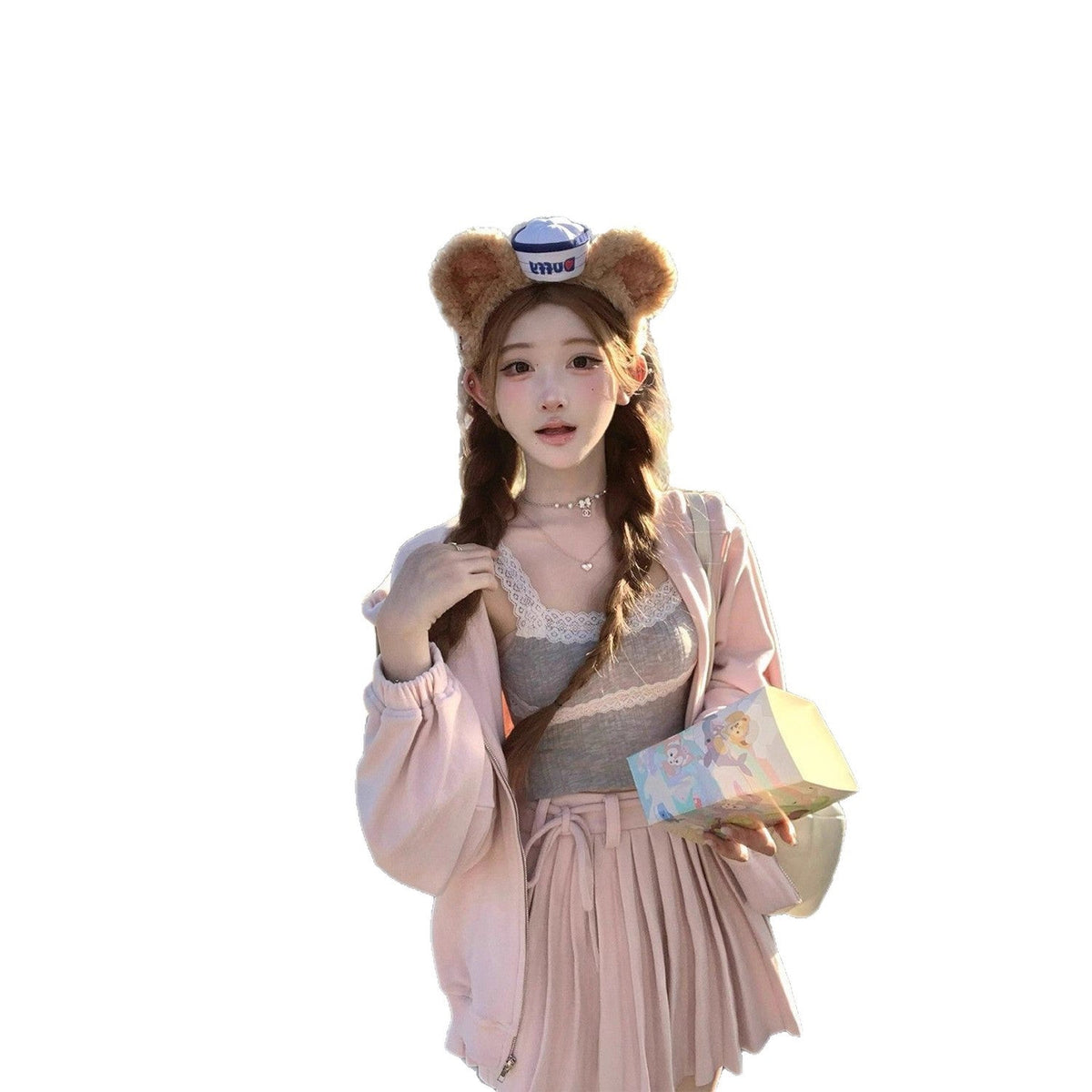 Girls Hooded Plaid Pleated Skirt Set Korean Style – Baby & Children's Outfits – Image 5