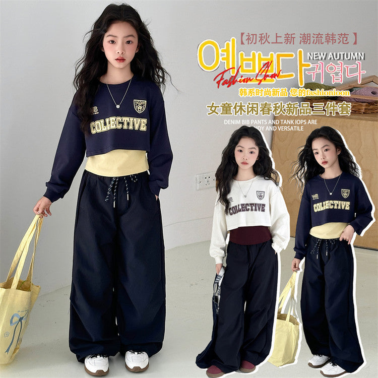 Girls Color-Block Hoodie Set – Autumn 3-Piece Outfit – Baby & Children's Outfits – Image 1