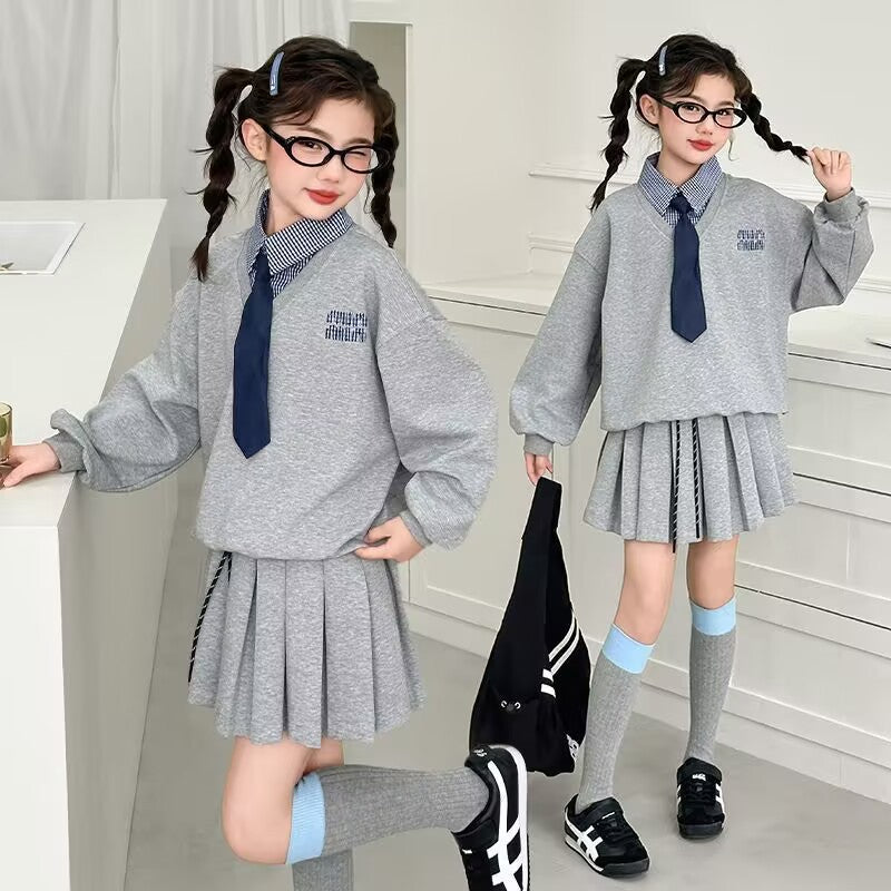 Girls Lapel Skirt Set – Spring Autumn Outfit Suit – Baby & Children's Outfits – Image 1