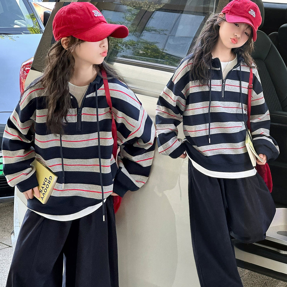Girls Striped Sweatshirt Set – Autumn Outfit Trendy – Baby & Children's Outfits – Image 1