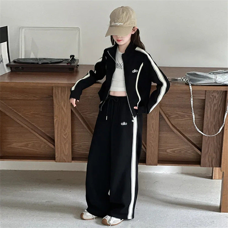 Girls Korean Style Hooded Sports Two-Piece Set – Baby & Children's Outfits – Image 1