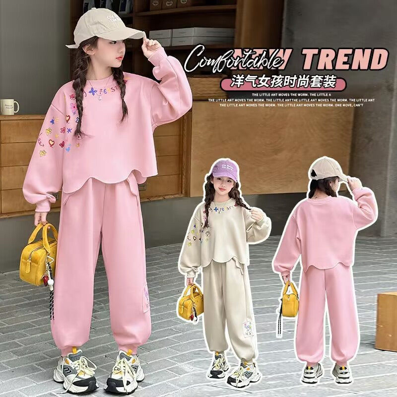 Girls Irregular Sweatshirt Two-Piece Mori Set – Baby & Children's Outfits – Image 2