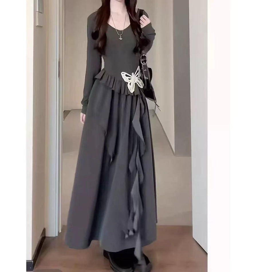 Plus Size Black Asymmetrical Dress Women Autumn Slim Fit