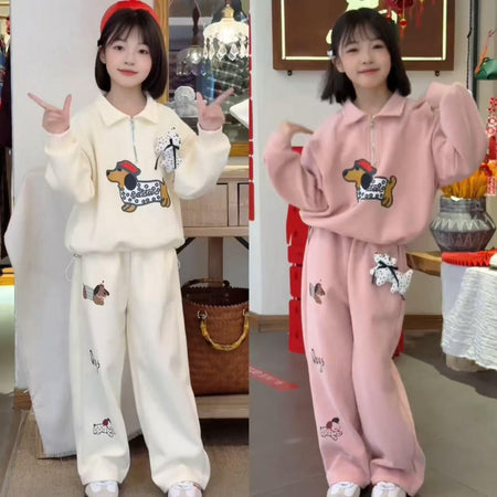 Girls Dachshund Cartoon Sweatshirt Set Spring Autumn – Baby & Children's Outfits – Image 1