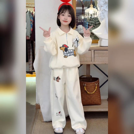 Girls Dachshund Cartoon Sweatshirt Set Spring Autumn – Baby & Children's Outfits – Image 2