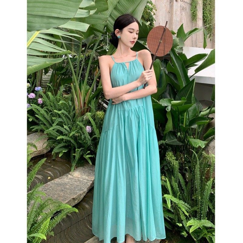 French Hollow Strap Loose Beach Dress Women Summer