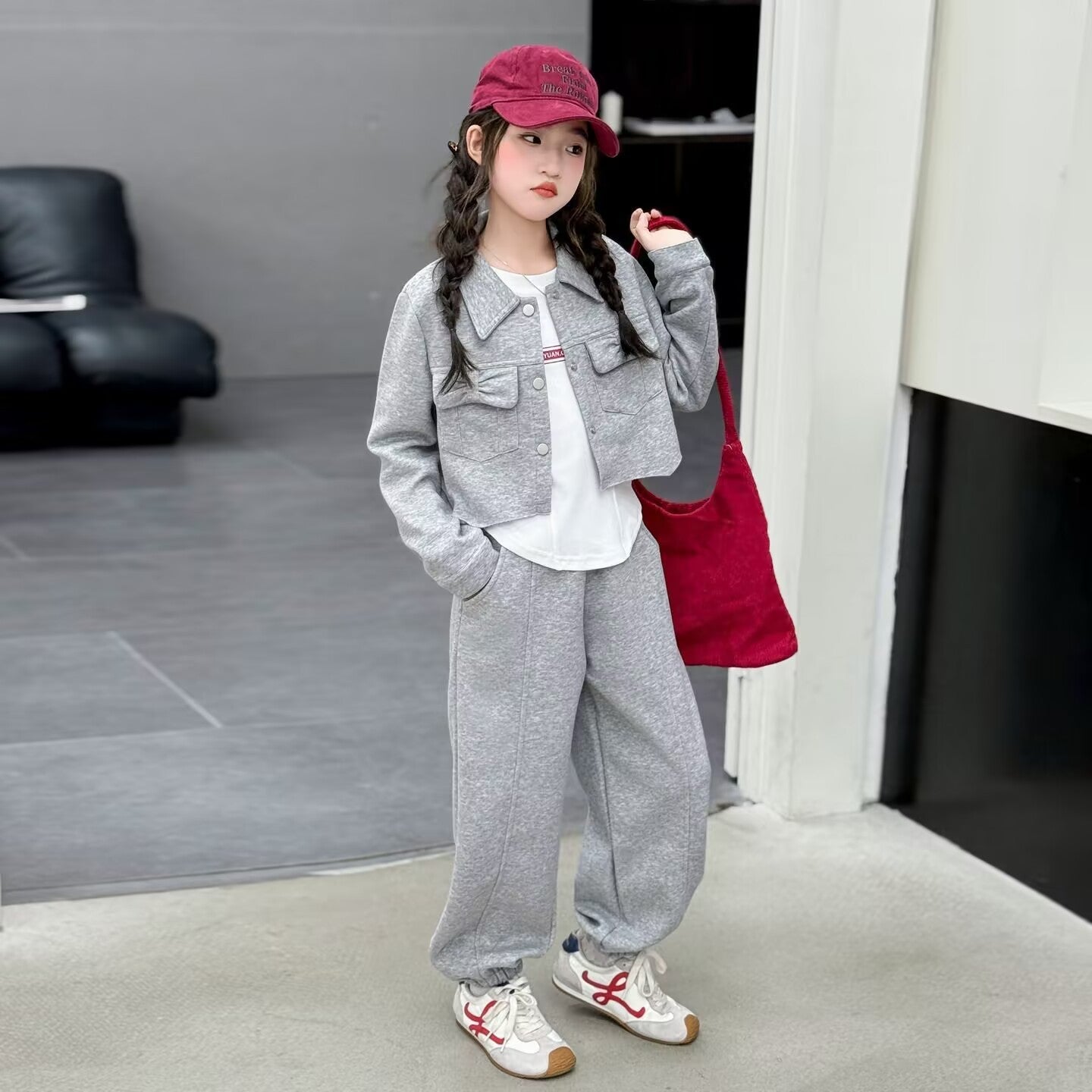 Girls Korean Cardigan Bow Sweatshirt Set Spring Autumn – Baby & Children's Outfits – Image 1