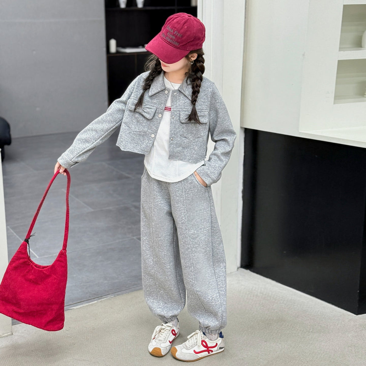 Girls Korean Cardigan Bow Sweatshirt Set Spring Autumn – Baby & Children's Outfits – Image 4