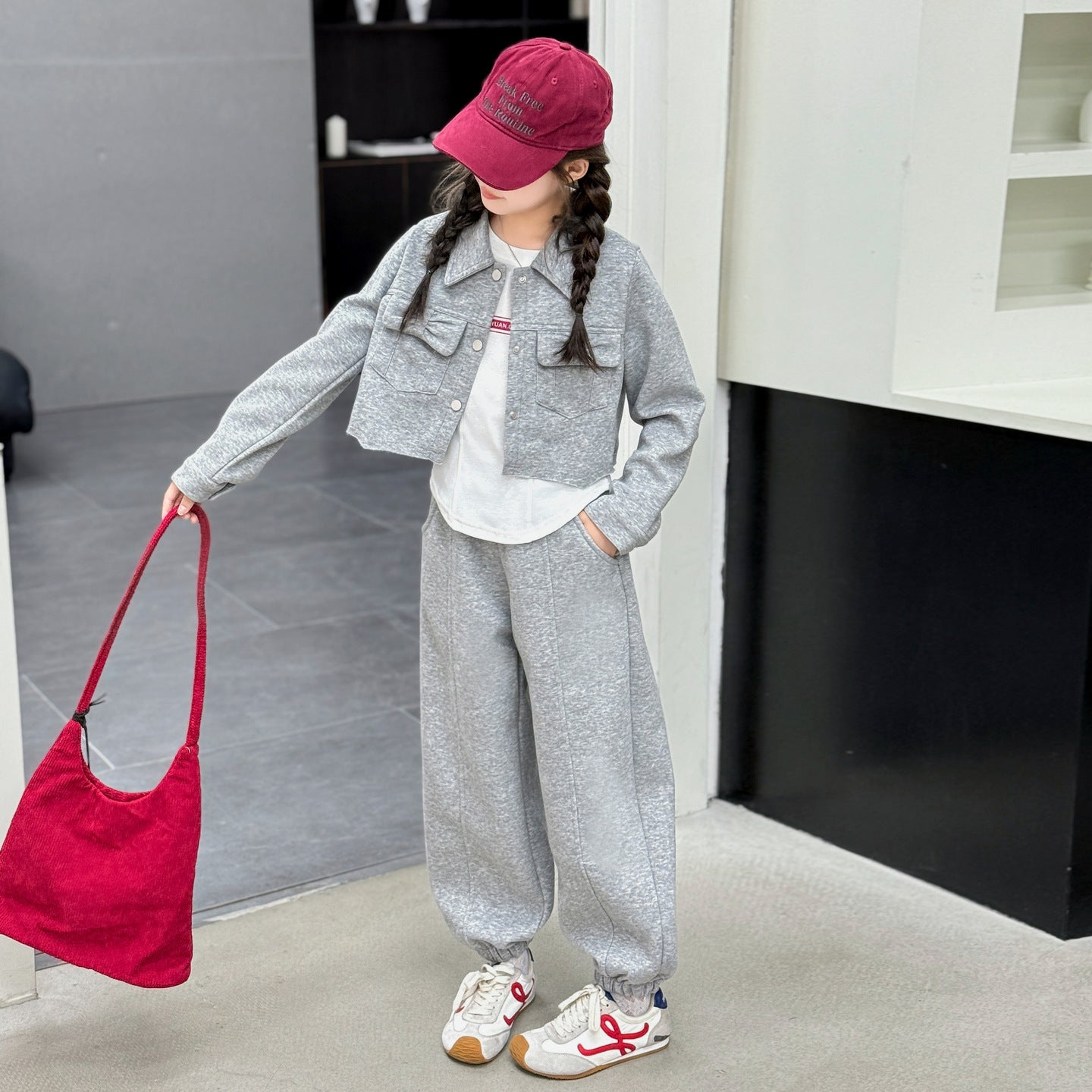 Girls Korean Cardigan Bow Sweatshirt Set Spring Autumn – Baby & Children's Outfits – Image 4