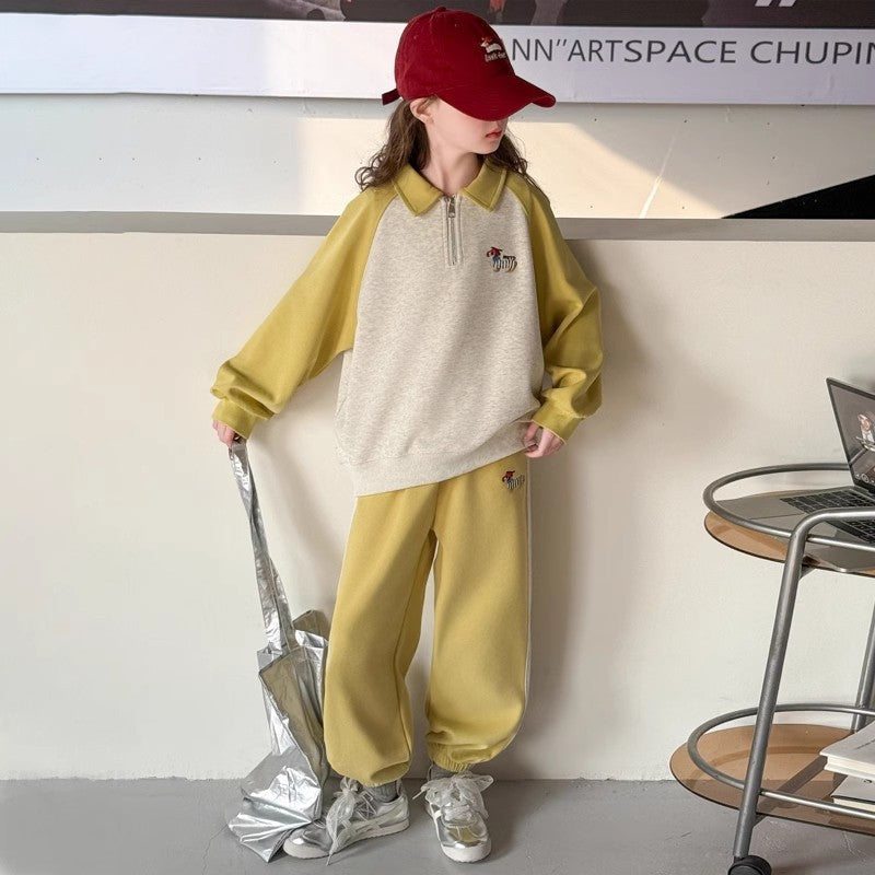 Girls Raglan Polo Sweatshirt Set Spring Autumn – Baby & Children's Outfits – Image 2