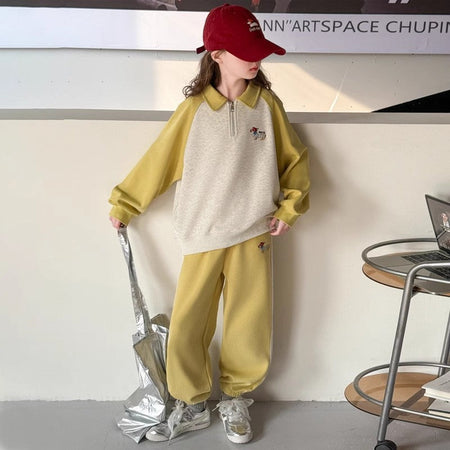 Girls Raglan Polo Sweatshirt Set Spring Autumn – Baby & Children's Outfits – Image 2