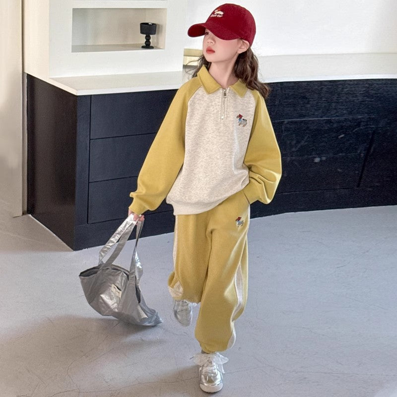 Girls Raglan Polo Sweatshirt Set Spring Autumn – Baby & Children's Outfits – Image 3