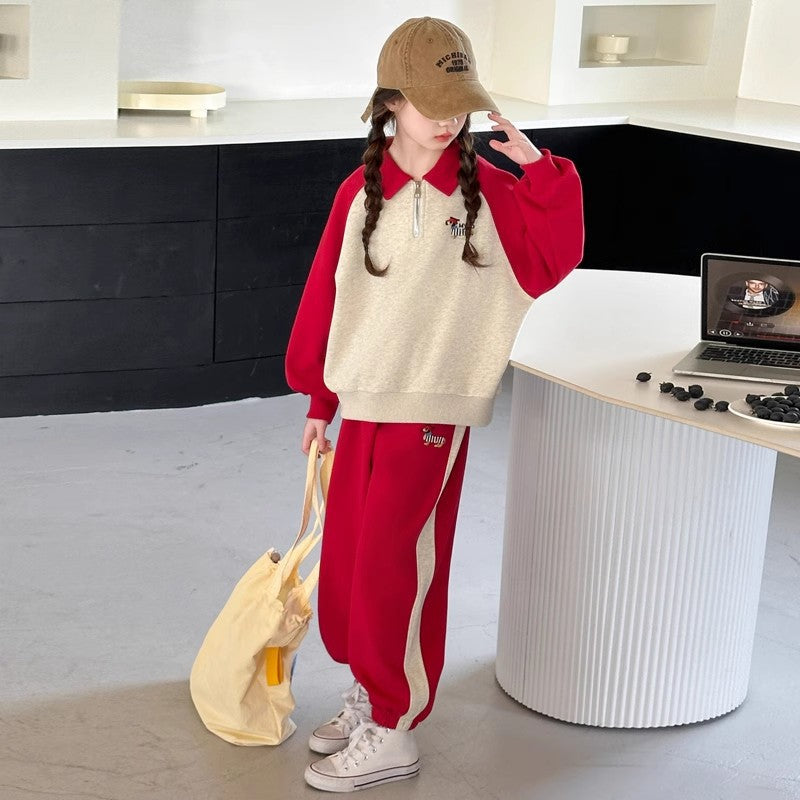 Girls Raglan Polo Sweatshirt Set Spring Autumn – Baby & Children's Outfits – Image 4