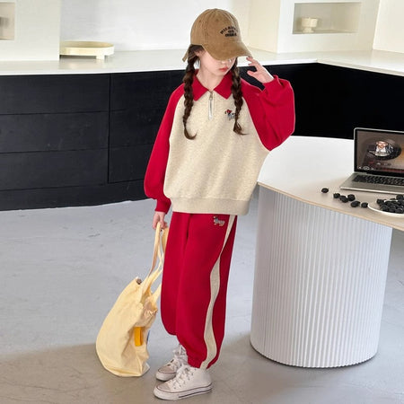 Girls Raglan Polo Sweatshirt Set Spring Autumn – Baby & Children's Outfits – Image 4