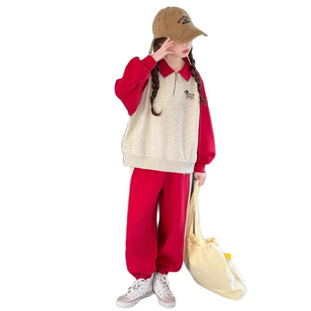 Girls Raglan Polo Sweatshirt Set Spring Autumn – Baby & Children's Outfits – Image 5