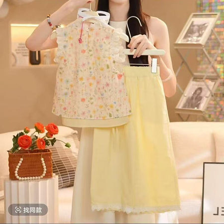 Girls Floral Princess Vest Dress Set Summer Style – Baby & Children's Outfits – Image 2