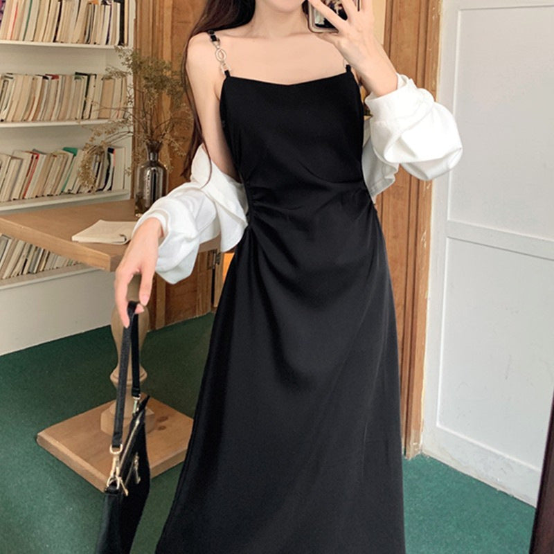 Hepburn Sleeveless Sling Pleated Dress Women Summer
