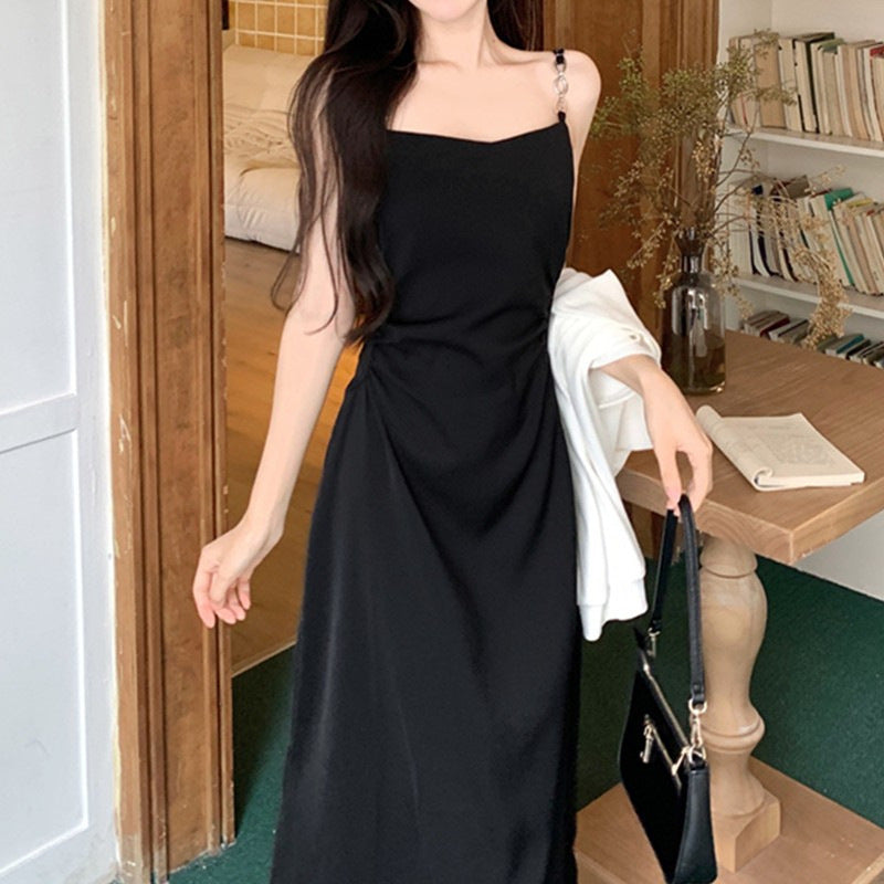 Hepburn Sleeveless Sling Pleated Dress Women Summer