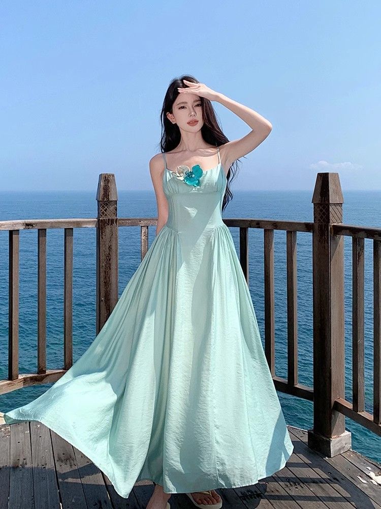 French Elegant Strap Fairy Beach Dress Women Summer
