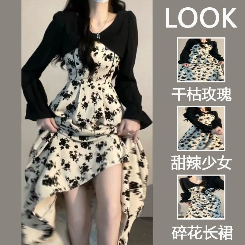 French Floral Two-Piece Summer Dress Set Women 2026