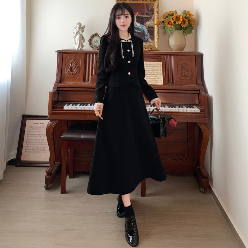 French Chanel Style Red Corduroy Skirt Set Women