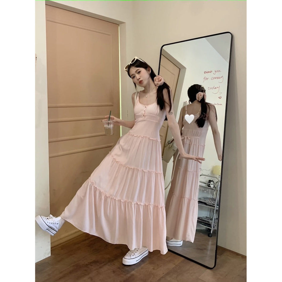 Pink Slip Cake Style Summer Maxi Dress Women