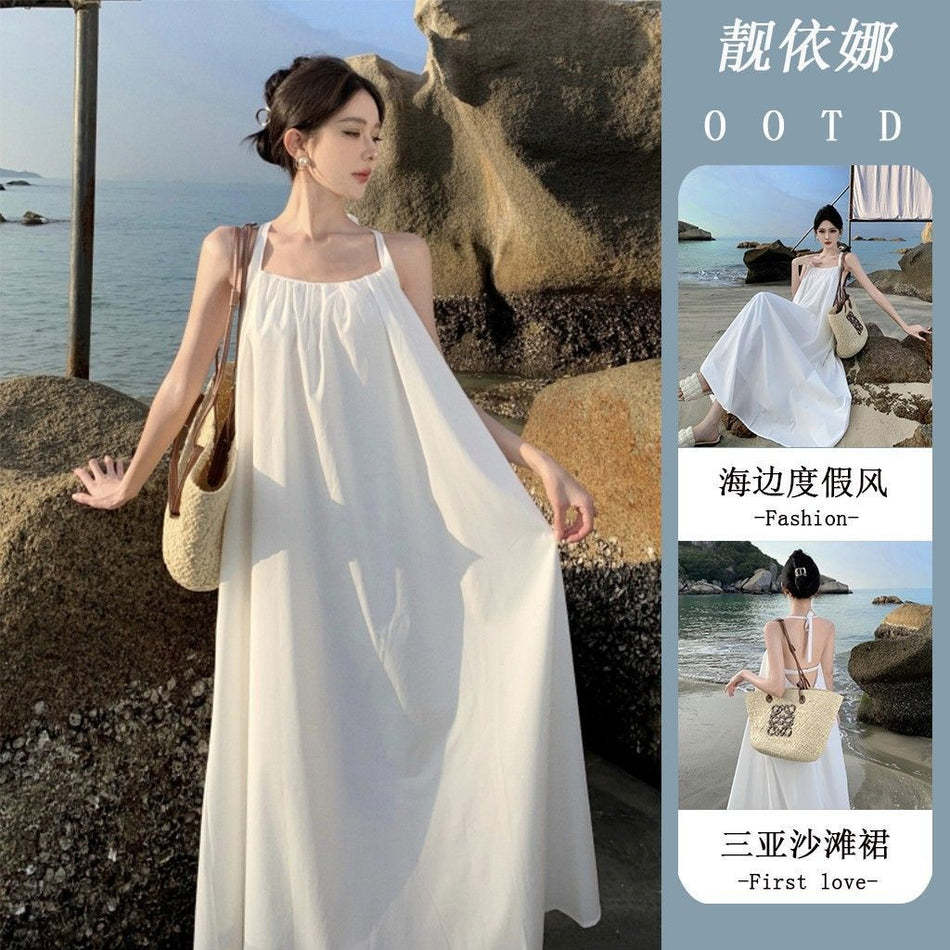 French Halterneck Backless Vacation Maxi Dress Women