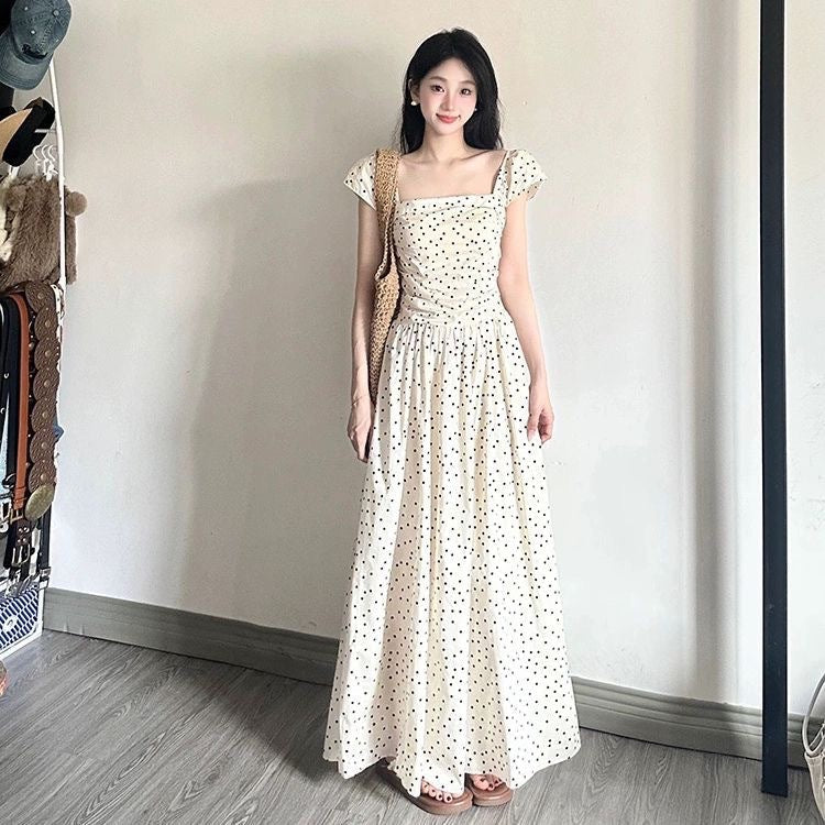 French Square Neck Cream White Fairy Dress Women