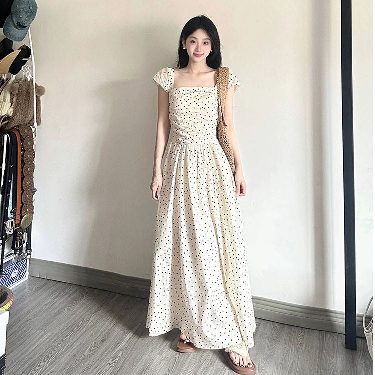 French Square Neck Cream White Fairy Dress Women
