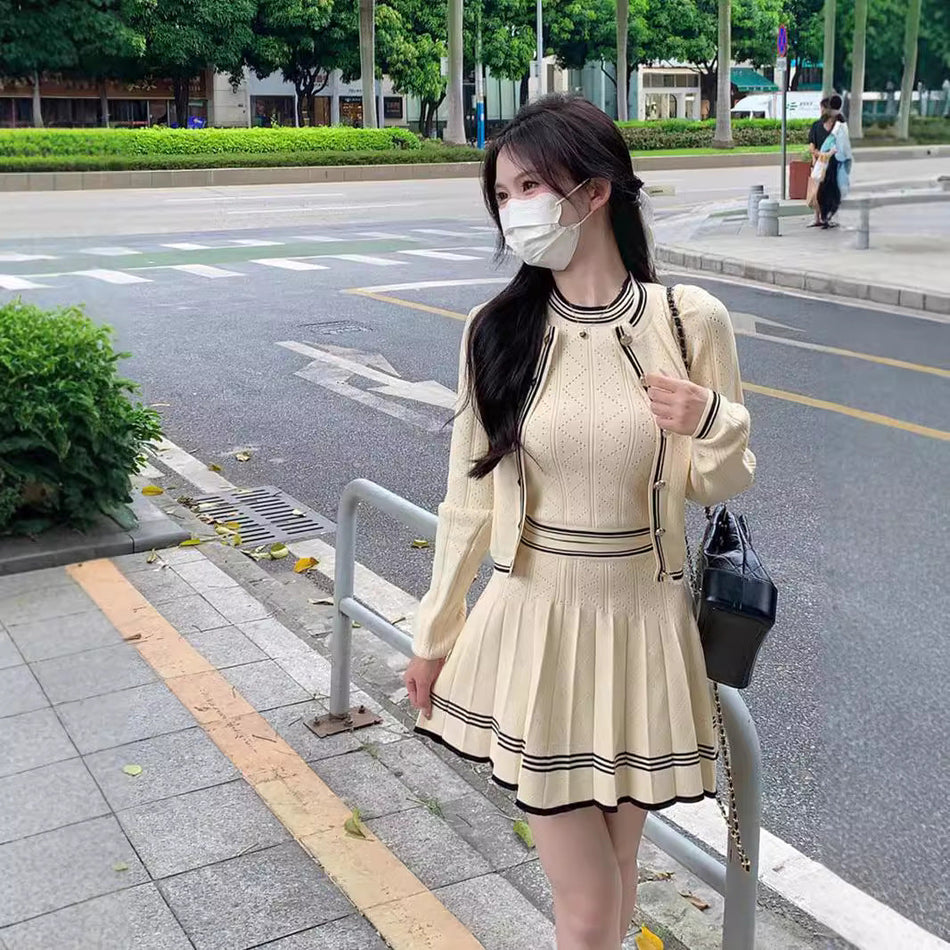 Knitted Vest Cardigan Skirt Set Women Autumn 3-Piece