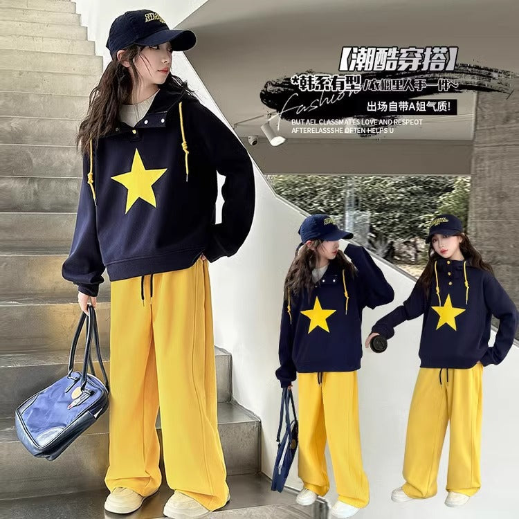 Girls Star Sweatshirt Set Autumn Two-Piece Outfit – Baby & Children's Outfits – Image 1