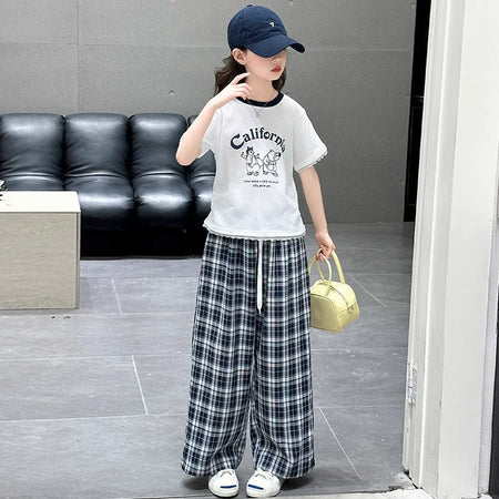 Girls Summer Plaid Outfit Set with Casual Pants – Baby & Children's Outfits – Image 4