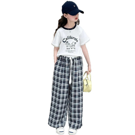 Girls Summer Plaid Outfit Set with Casual Pants – Baby & Children's Outfits – Image 5