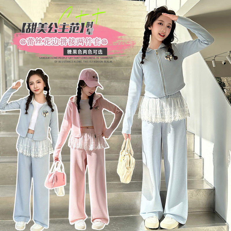 Girls Lace Hoodie & Pants Set for Autumn Wear – Baby & Children's Outfits – Image 2