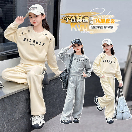 Girls Trendy Sweatshirt Two-Piece Sports Set – Baby & Children's Outfits – Image 2