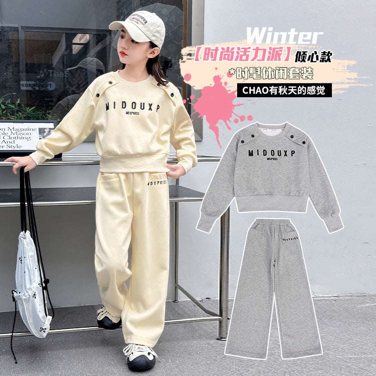 Girls Trendy Sweatshirt Two-Piece Sports Set – Baby & Children's Outfits – Image 3