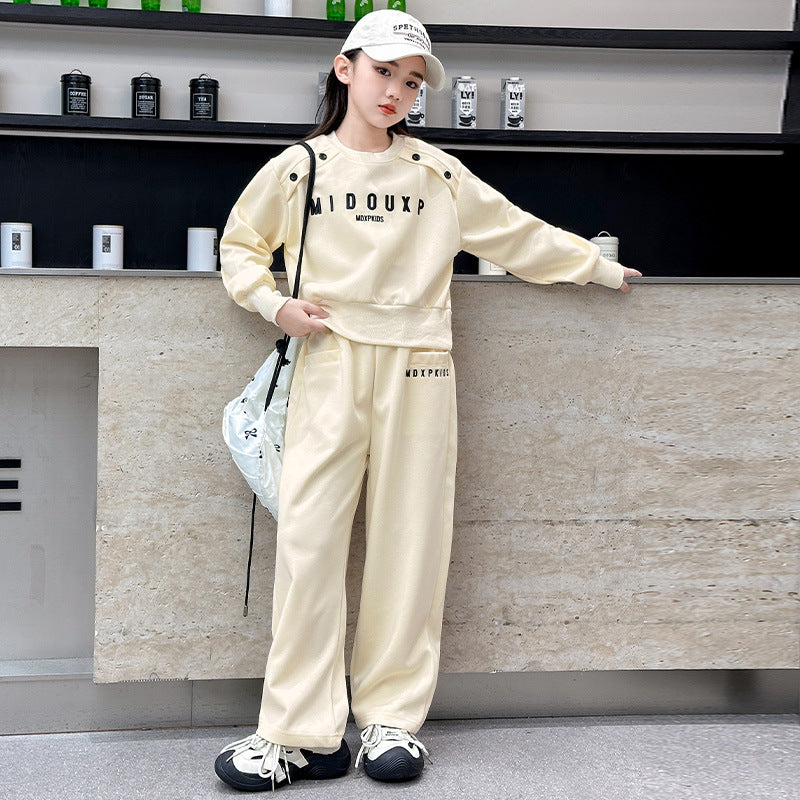 Girls Trendy Sweatshirt Two-Piece Sports Set – Baby & Children's Outfits – Image 1