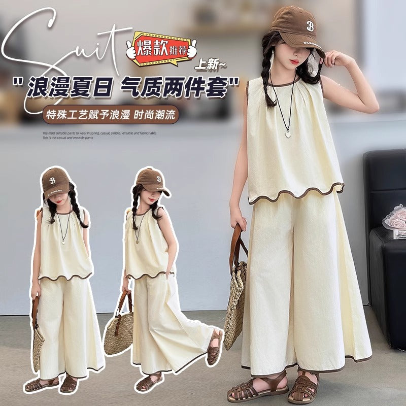 Girls Lace Vest Wide-Leg Summer Two-Piece Set – Baby & Children's Outfits – Image 2