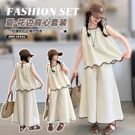 Girls Lace Vest Wide-Leg Summer Two-Piece Set – Baby & Children's Outfits – Image 3