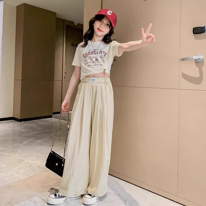 Girls Korean Style Wide Leg Pants Two-Piece Set – Baby & Children's Outfits – Image 1