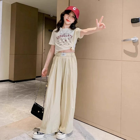 Girls Korean Style Wide Leg Pants Two-Piece Set – Baby & Children's Outfits – Image 1