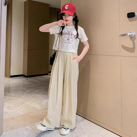 Girls Korean Style Wide Leg Pants Two-Piece Set – Baby & Children's Outfits – Image 3