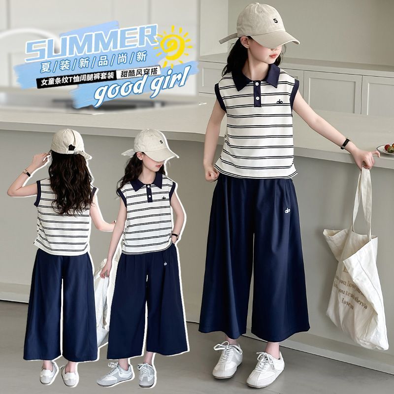 Girls Polo Plaid Wide-Leg Summer Two-Piece Set – Baby & Children's Outfits – Image 3
