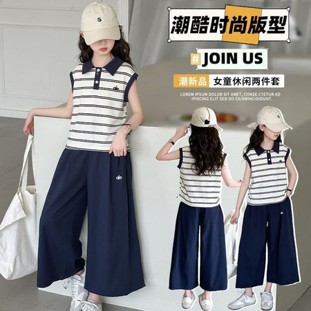 Girls Polo Plaid Wide-Leg Summer Two-Piece Set – Baby & Children's Outfits – Image 4