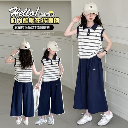 Girls Polo Plaid Wide-Leg Summer Two-Piece Set – Baby & Children's Outfits – Image 5