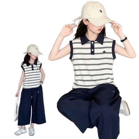 Girls Polo Plaid Wide-Leg Summer Two-Piece Set – Baby & Children's Outfits – Image 2